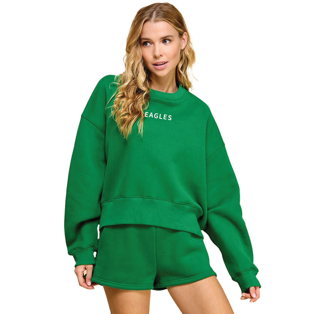 Ladies Fleece Embroidered Crew - Eagles